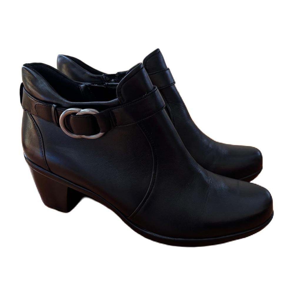 Naturalizer Elisa Black Leather Ankle Boots Overlapping Ring Hardware Size 10 40 - Picture 10 of 12